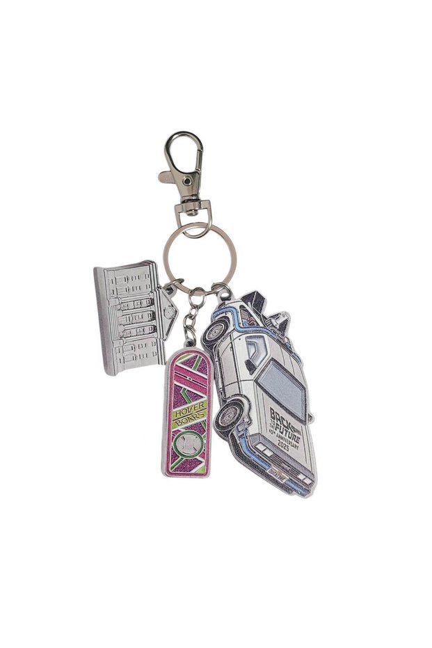 A Back to the Future Style Metal Car Model Keychain Keyring Fan Collection Gift