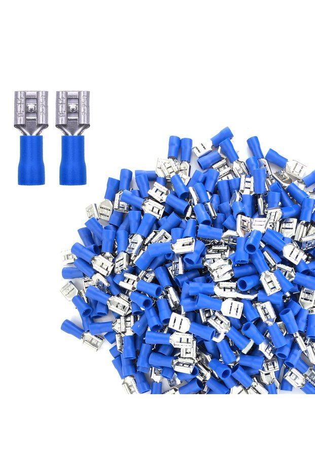 50pcs-Blue 50pcs Female Vinyl Insulated Spade Connector 22-16 16-14 12-10 AWG - 6.3mm 1/4" Electrica