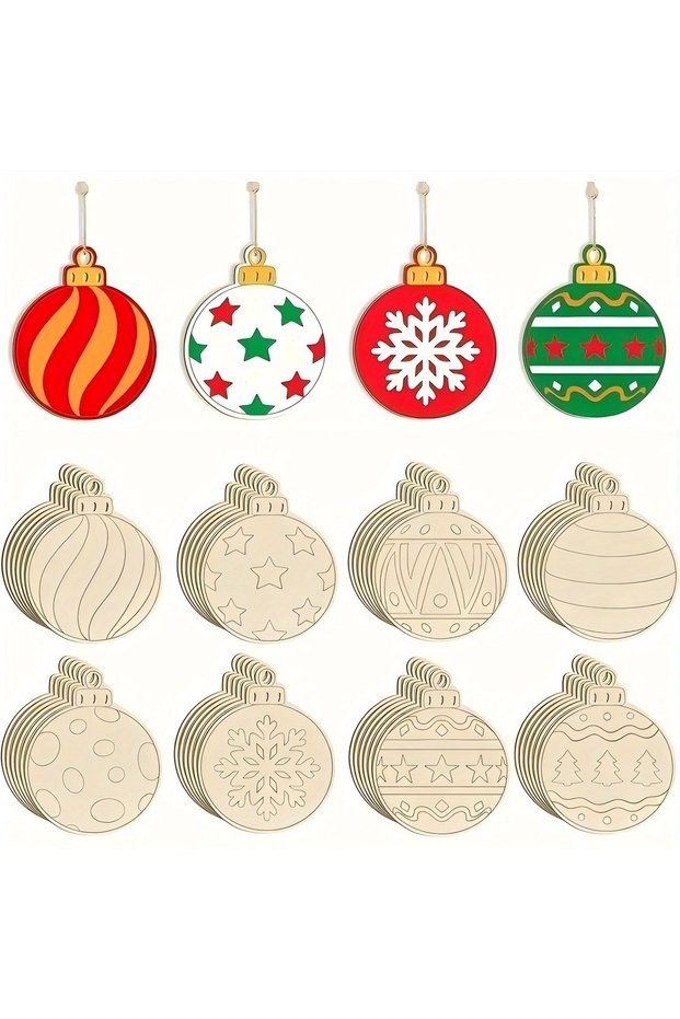 16pcs mixed 16pcs Wooden Ball Hanging Pendant Multi Xmas Ball Ornament for Noel Tree Decorations Mer