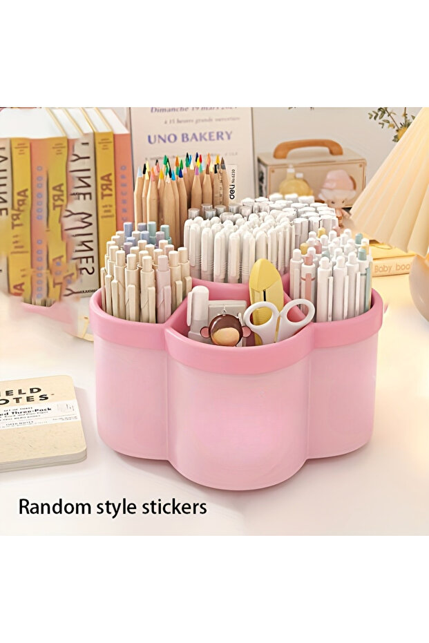 Pink 1pc 360 degree cute rotating pen holder, large capacity multifunctional desktop stationery stor