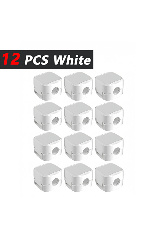 12 White iLMH Non-magnetic Strong ​Cable Clips Adjustable Cord Holder, Adhesive Under Desk Mgmt Orga