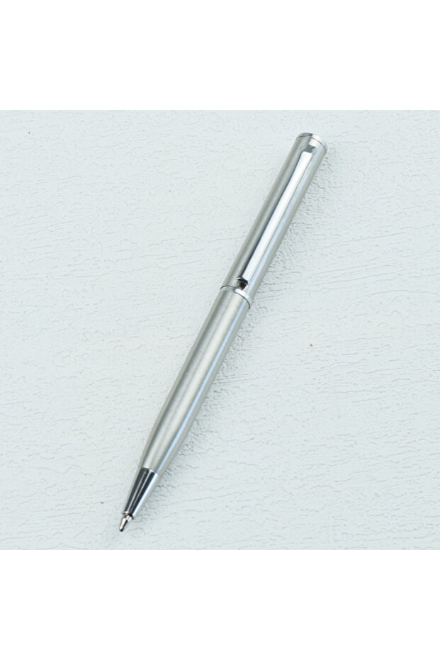 black Silvery Mini Metal Twist-Activated Ballpoint Pen - Pocket-Sized 0.7mm Fine Black Ink Stainless