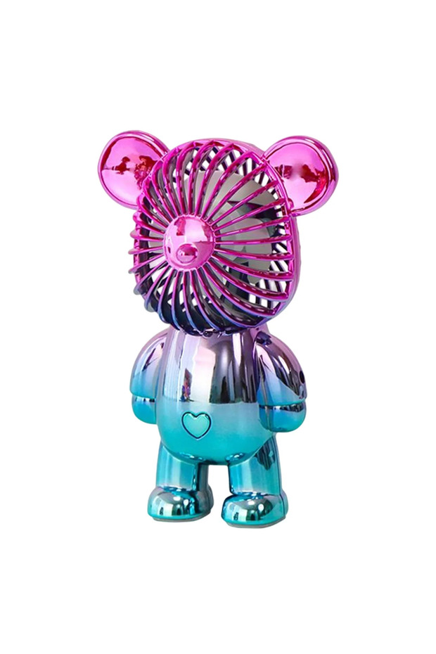 Gradient PurpleGreen Graffiti Bear Handheld Fan USB Rechargeable Air Cooling Fan Electroplating Grad
