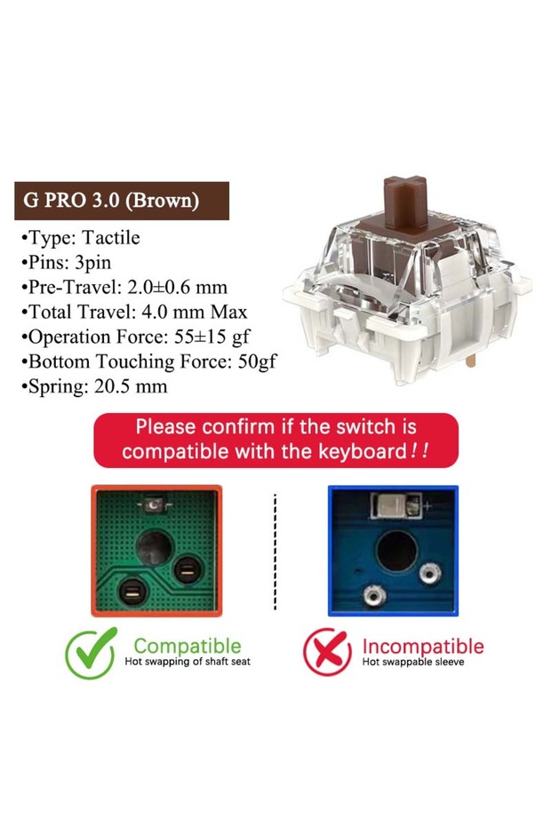 70pcs G Brown 3.0 GATERON G Pro V3 3.0 Pro Switch 3pin for Mechanical Keyboard Pre Lubed RGB Linear