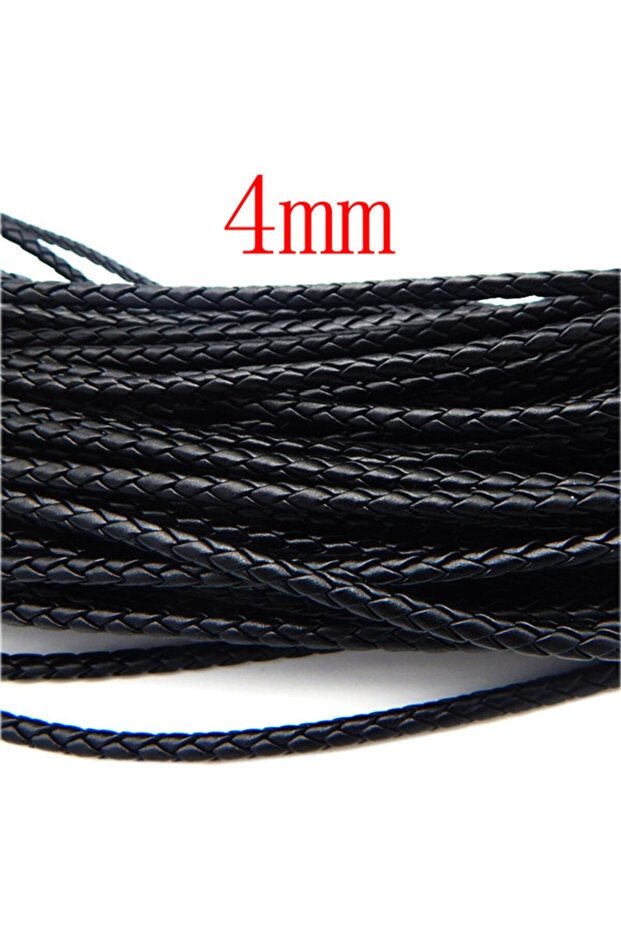 4mm 5m Black Braided Leather Cord Genuine Strap Folded Bolo Tie Rope Lace for DIY Necklaces Bracelet