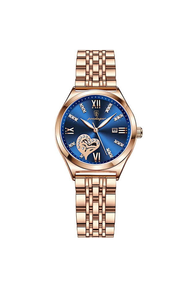 320 Rose Gold Blue POEDAGAR Luxury Watches For Women Waterproof Luminous Date Stainless Steel Woman