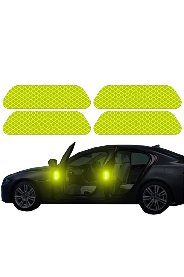 green 4 PCs Car Door Sticker Safety Opening Warning Reflector Tape Decal Auto Car Accessories Exteri