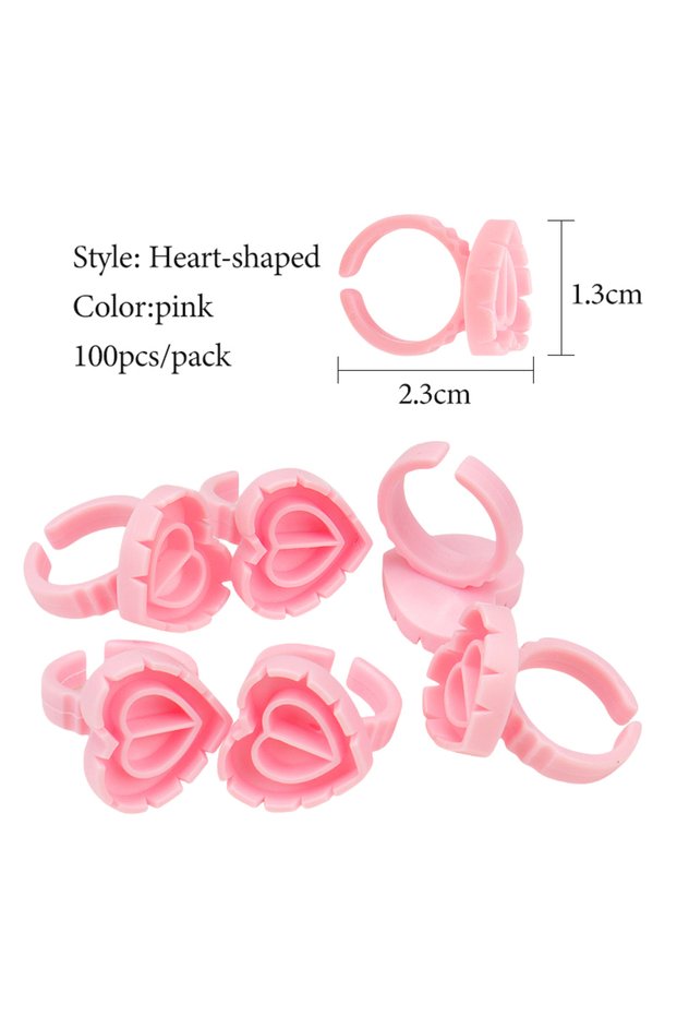 light pink 100 Pcs Disposable Eyelash Glue Ring Holder Cup Heart-shaped Plastic Tattoo Pigment Holde