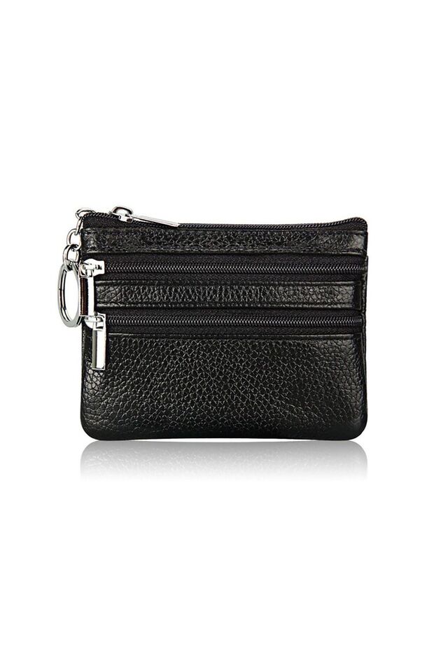 black PU Leather Money Coin Purse 2024 New with Key Ring Waterproof Pocket Purse Zipper Wear-resista