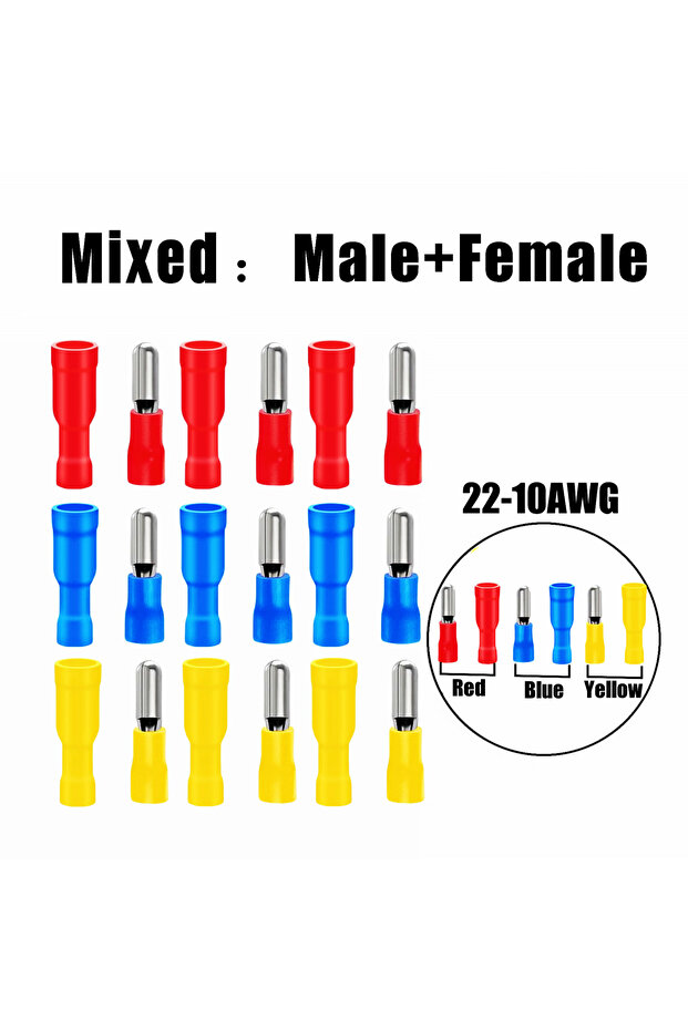 80pcs-Mix In Bag 160/80/60pcs Bullet Butt Connectors, Fully Insulated PVC Quick Splice Electrical Cr