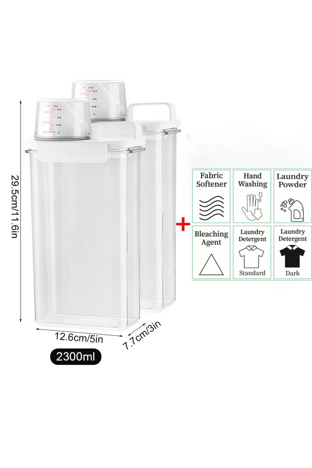 2x2300ml with labels 1100/1800/2300Ml Refillable Laundry Detergent Dispenser Empty Tank for Powder S