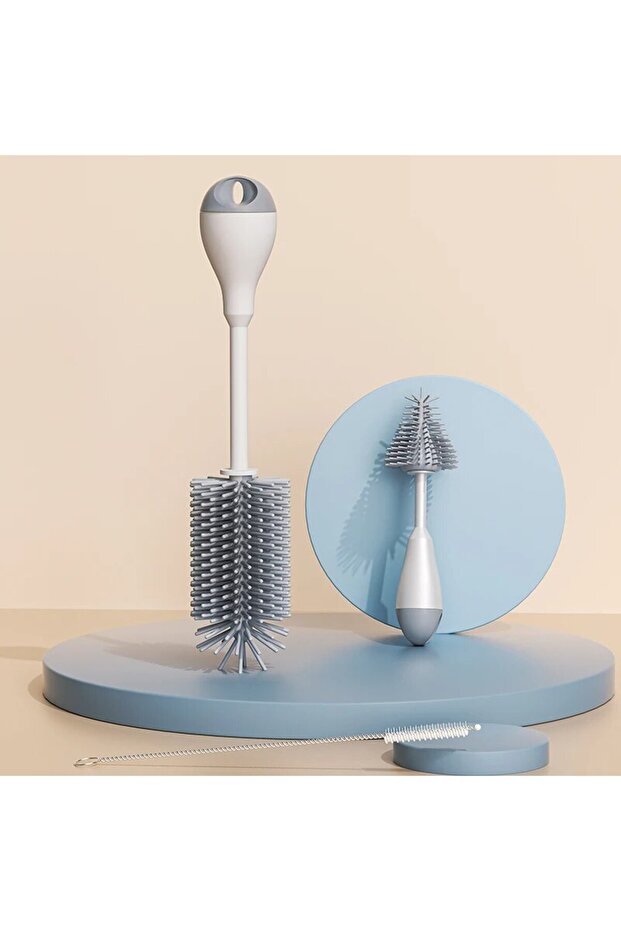 Grey 360 Degree Rotation 3 in 1 Silicone Baby Bottle Pacifier Brush Wash Water Cup Container Straw C