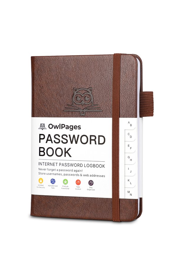 Brown Password Book with Alphabetical Tabs. Hardcover Password Keeper Notebooks,Password Logbook Jou