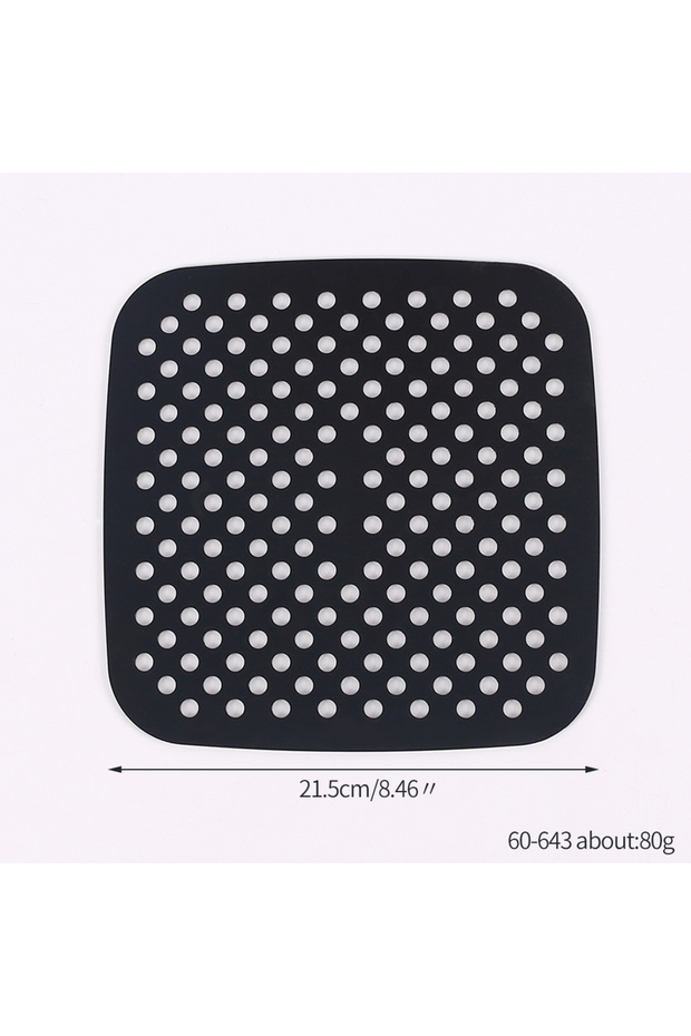 8.5in black square Air Fryer Silicone Liner Mat Reusable Non-Stick Baking Mat Round Square Kitchen A