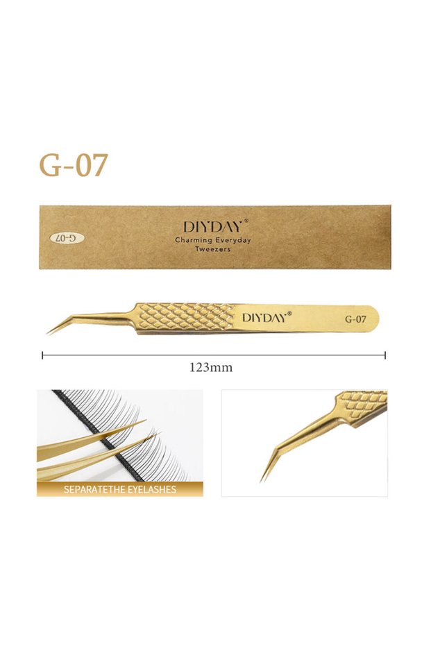 G-07 TWEEZERS DIYDAY Anti-slip Eyelash Extension Tweezers Stainless Steel Fiber Tip Lashe Tweezer Pr