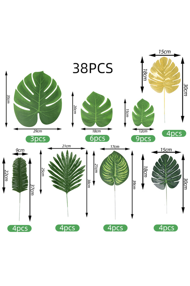 38 PCS ONE SET 38Pcs Artificial Palm Leaf Set Fake Plant Bouquet Room Table Decor Realistic Green Pl