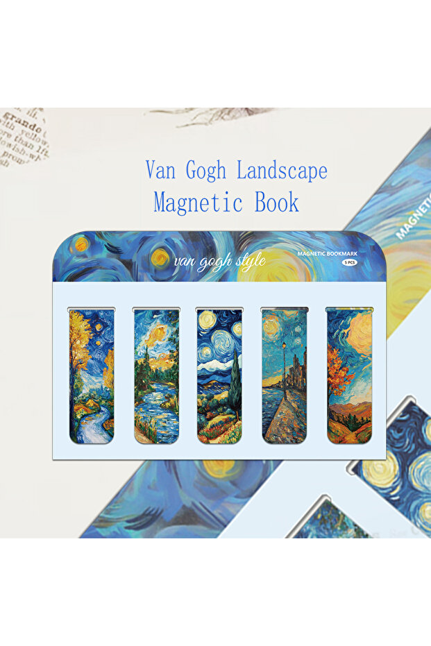 5PCS 5PCS New Product Simple Van Gogh Scenery Ins Style Atmosphere Magnetic Bookmark Student Supplie