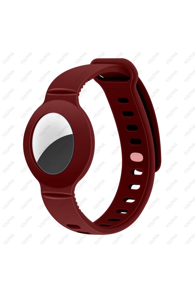 Wine Red AirTag Case Silicone Strap Adjustable Wristband Anti-Scratch AirTag Protective Bracelet Hol