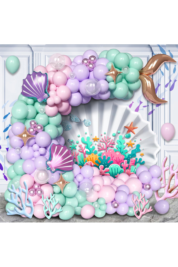 Other As Picture 109Pcs Ocean Mermaid Theme Balloon Arch Kit, Cute Shell and Fish Tail Shaped Foil B