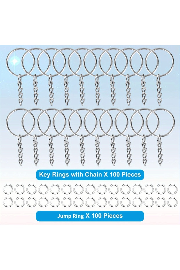 WHITE 100pcs DIY Keychain Kit with 100 Jump Rings and Chain - Perfect for Crafting and Personalizing