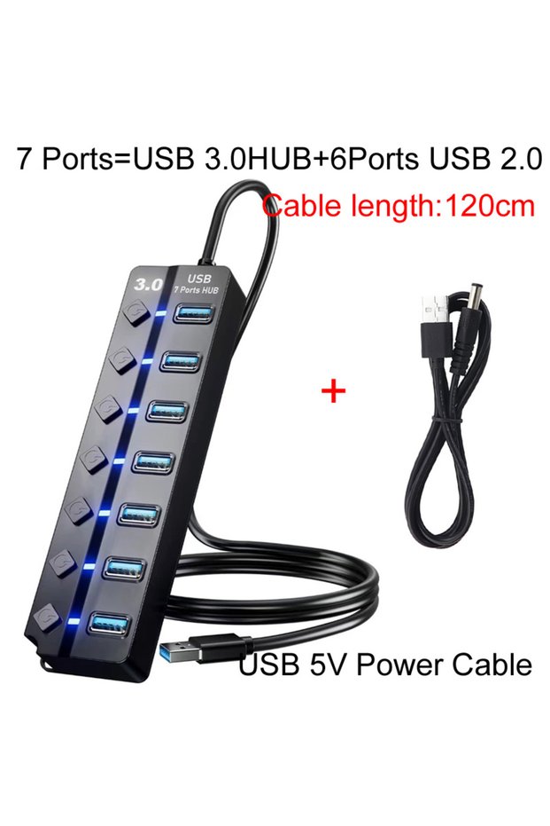 7ports-120cm 120CM USB 3.0 Power Adapter 4/7 Port Multi Splitter Hub USB Hub Expander Switch 30CM Do