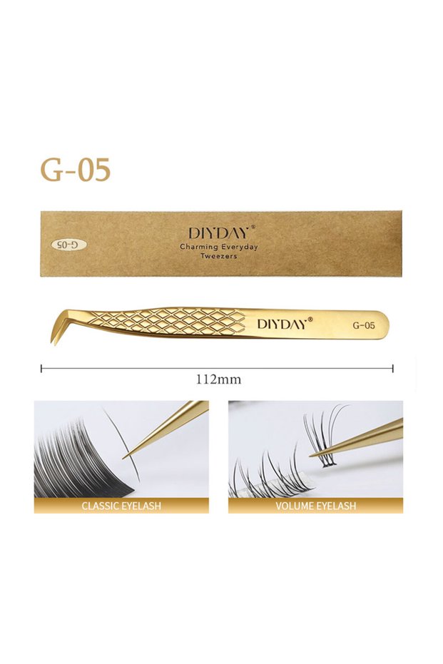 G-05 TWEEZERS DIYDAY Anti-slip Eyelash Extension Tweezers Stainless Steel Fiber Tip Lashe Tweezer Pr