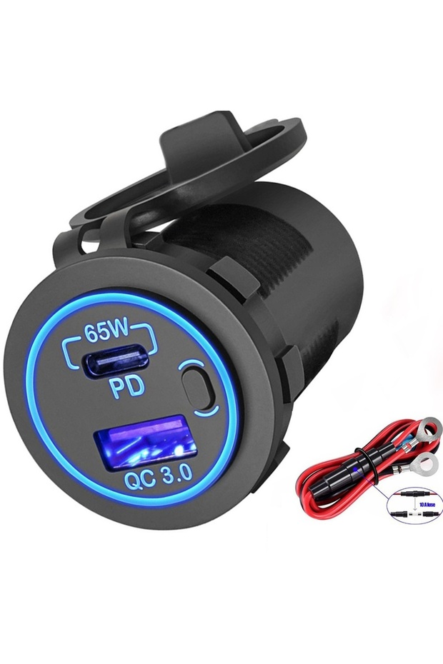 black 83W 12V USB Outlet Laptop Charger 65W USB-C PD3.0 & 18W QC3.0 Multi Car USB Port Socket Waterp
