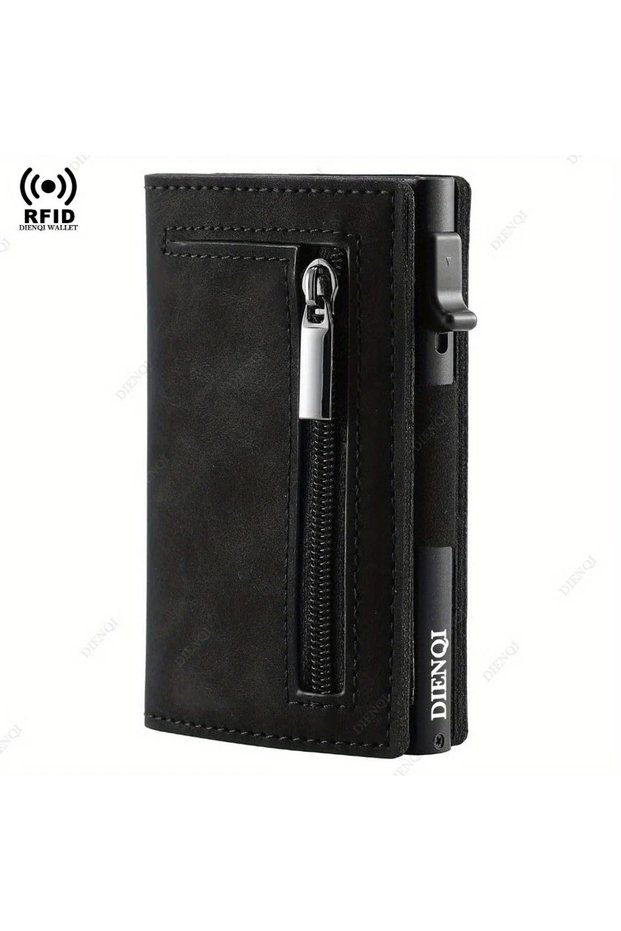 Black Anti-theft Holder Men Wallets Rfid Blocking Aluminum Leather Pop Up Minimalist Wal