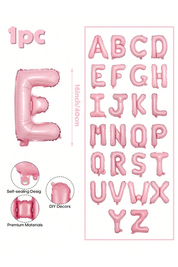 16INCH Pink letters E 16 inch pink letter decoration balloon, A-Z aluminum foil balloon DIY party de