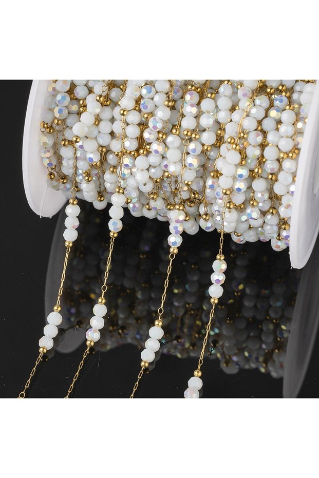 White 1Meter Stainless Steel Colorful Crystal Beading Chain for DIY Handmade Necklaces Bracelets Je