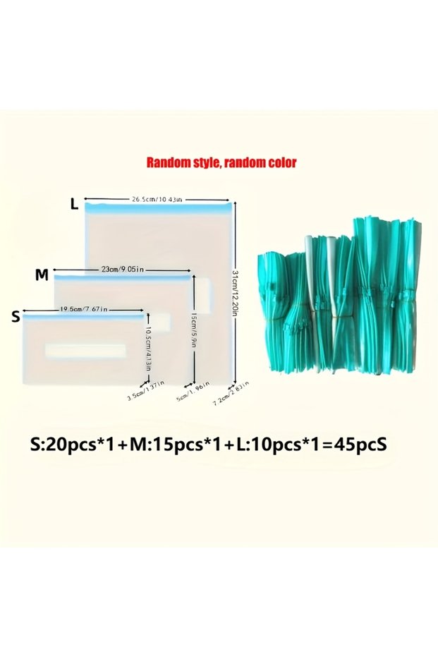 45pcs random color 45pcs Zip Lock Food Storage Bags, Thick Freezer Bags For Fridge, Microwave Safe,