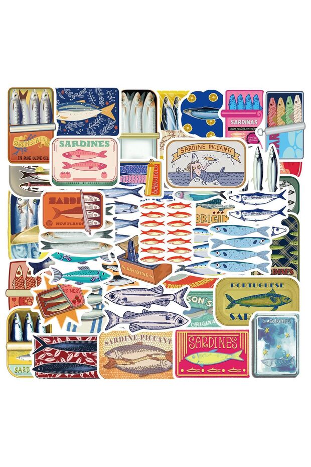 50Pcs 50PCS Cute Sardines Stickers Sardines Fish Art Decals For Phone Laptop Suitcase Notebook Skate