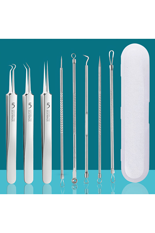 8PCS Stainless Steel 4/7/8pcs Acne Removal Tool Set - Blackhead & Pimple Popper Kit for All Skin Typ