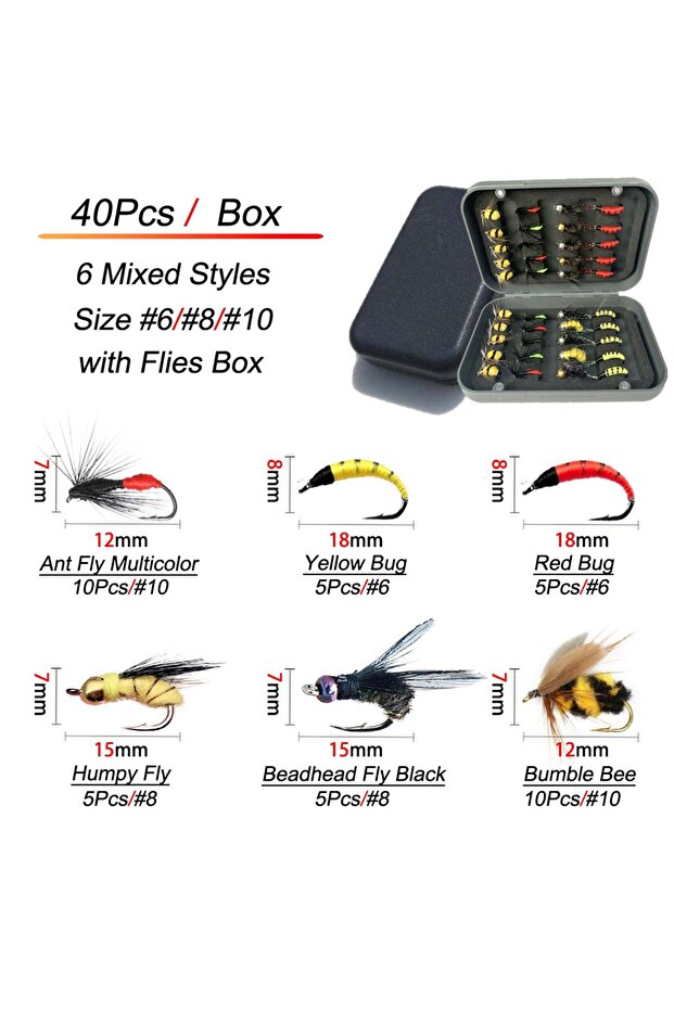 40Pcs-6 Mixed Styles 24/40/84/114pcs with Dry/Wet Flies Fly Fishing Flies Kit Fly Assortment Trout B