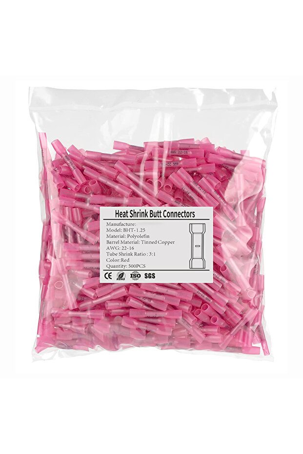 Red 500pc Heat Shrink Butt Connectors-Marine Grade Waterproof Wire Connector Kit-Copper Insulated El