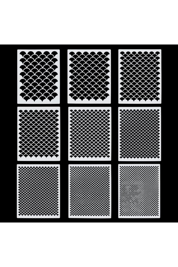 AECH08-07096 9 Styles Fish Scale Stencil Mermaid Scale Painting Stencils Face Makeup Stencils Dragon