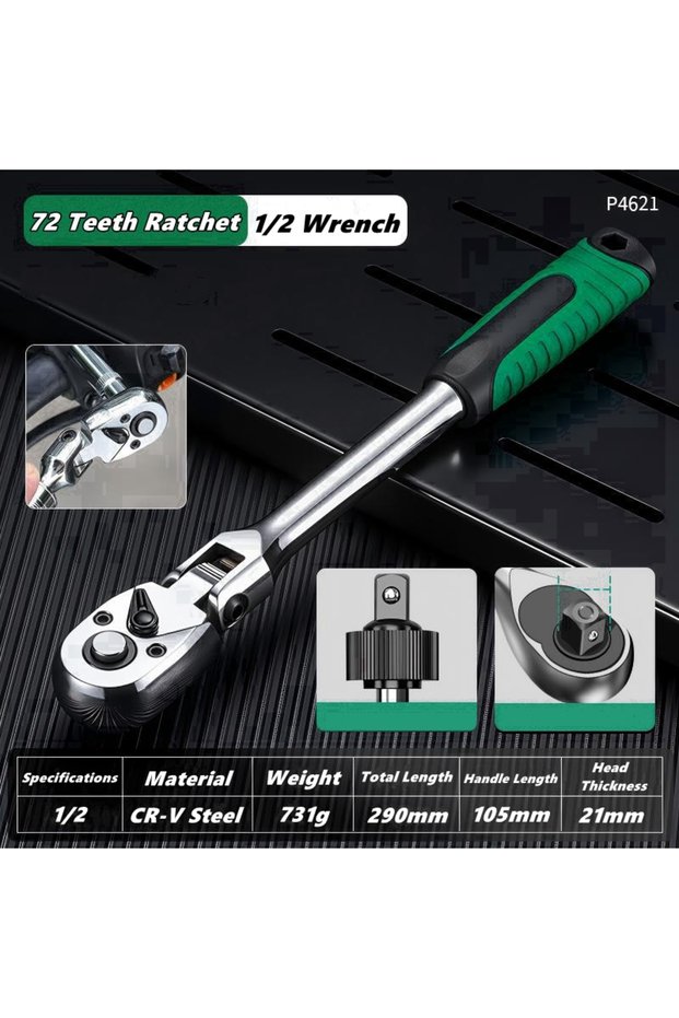 Type C Drive Socket Drive Standard Ratchet Wrench , 1/4，3/8，1/2 Inch Flexible 72-Tooth Extendable Te
