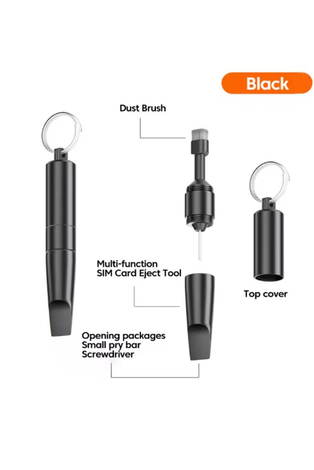 no black 3-in-1 Keychain SIM Card Eject Pin Phone Cleaning Brush Package Opener Tool For All Smartph
