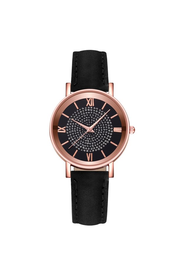 Roma Dial Black Fashion Arabic Dial Women's Watch Casual Leather Band Analog Quartz Watches