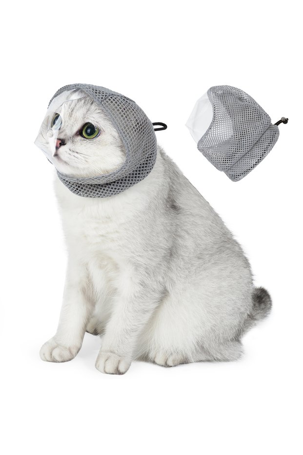 M GRAY Cat Muzzle for Grooming, Adjustable Transparent Anti-Bite Cat Mask for Nail Clipping