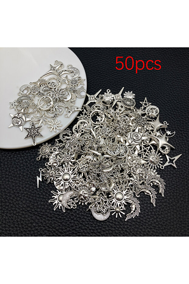 SN1285-50pcs 20/50/100pcs Mystical Celestial Charms Random Mix of Vintage Silver Stars, Moons & Suns