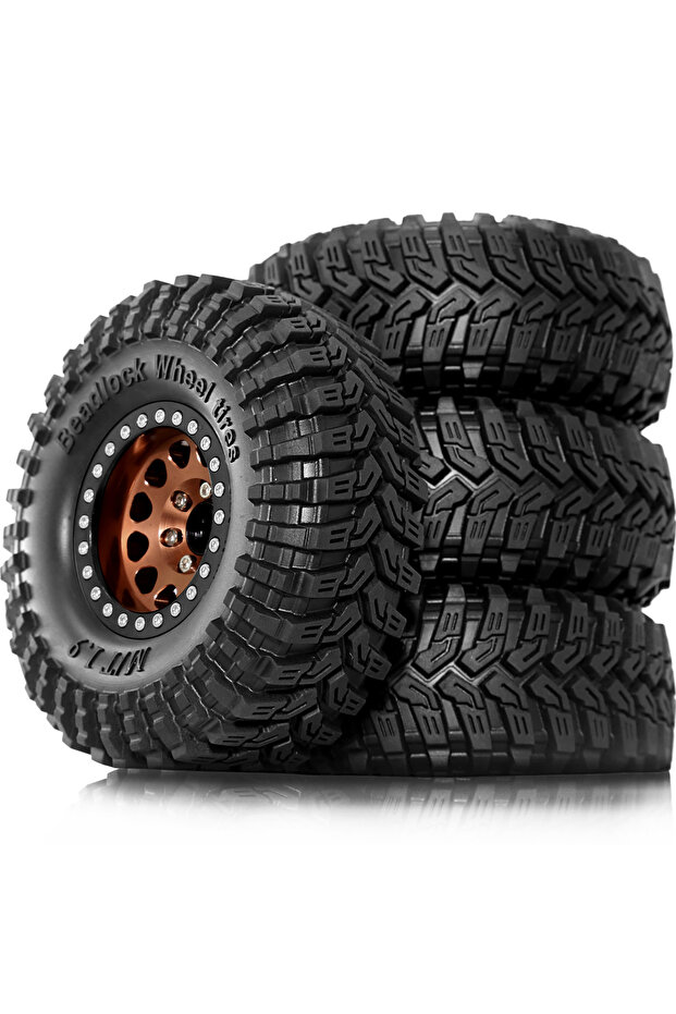 4pcs Brown 4pcs 1.9'' Beadlock Wheels and Tires Rim Offset -8.9mm OD 4.53'' for 1/10 RC Crawler Car