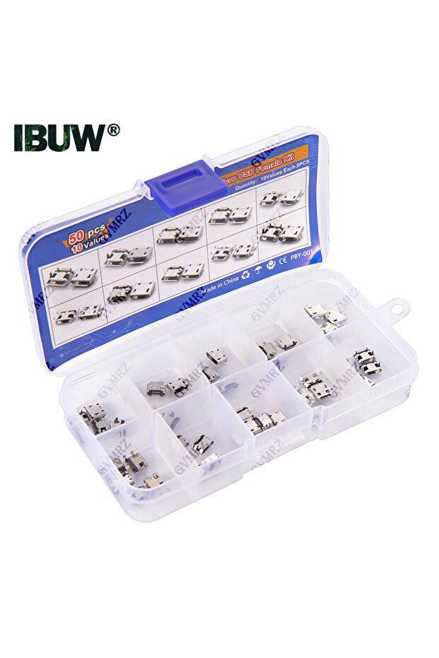 50PCS 10Values Micro USB Female Connector Kit for Electronics DIY & Repair Projects