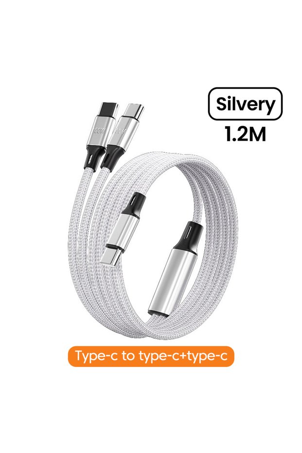Silver Max PD100W 2 IN 1 Fast Charging USB Type C Cable Mobile Phone Type C to Type C Data Cord For