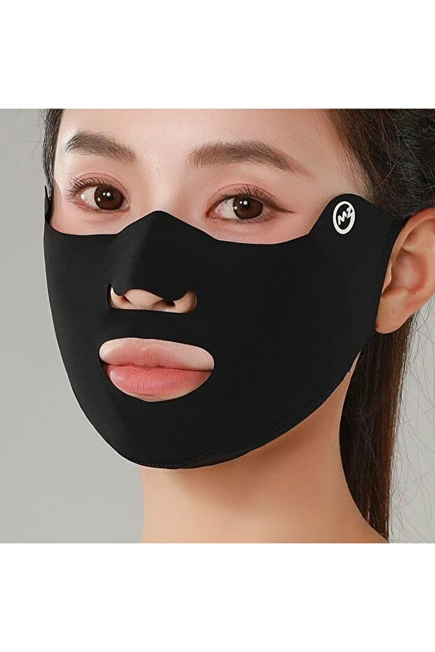 black 1PC New Breathable Ice Silk Mask Washable Dustproof Sunscreen Mask Anti-UV Riding Face Mask Pr