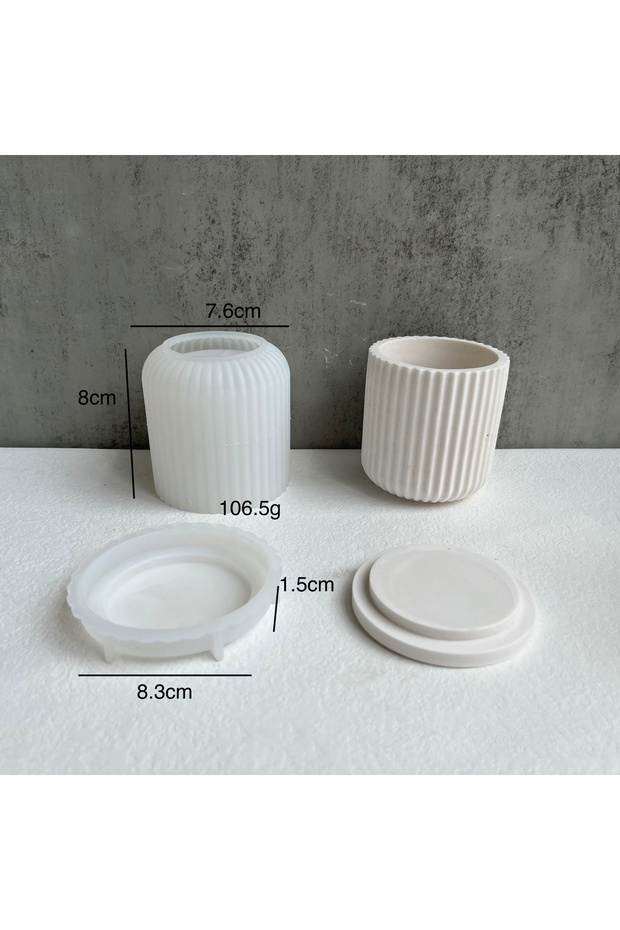 02 Round Stripe Candle Jar Silicone Mold DIY Handmade Storage Box Pen Holder Plaster Cement Vase Cra