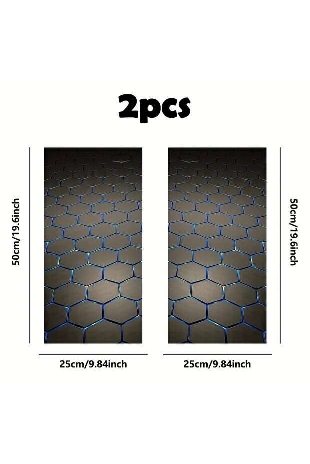 2pcs 2-Piece Automotive B-Pillar Sticker - Scratch Resistant Vinyl, Geometric Hexagon Blue Embellish