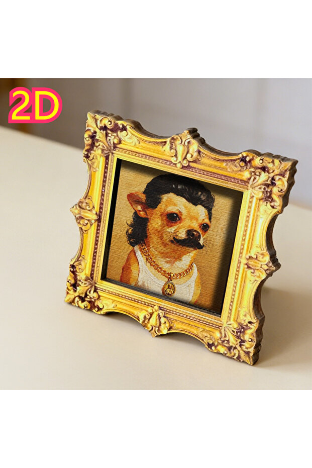 2D plane Retro Framed Chihuahua Art Magnet, Quirky Dog Portrait Decor for Fridge, Cabinet, Locker, a