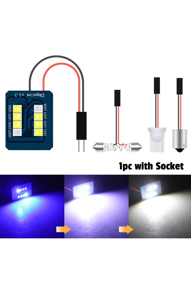 1 set 1x Festoon LED Reading Light 8SMD Blue White with T10 BA9s C5W Socket Car Wedge Interior Dome
