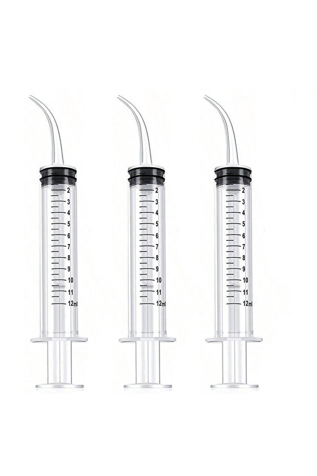 3pcs Wisdom Tooth Syringe, Flushing Dental Syringe with Measuring Scale and Curved Tip for Dental Ca